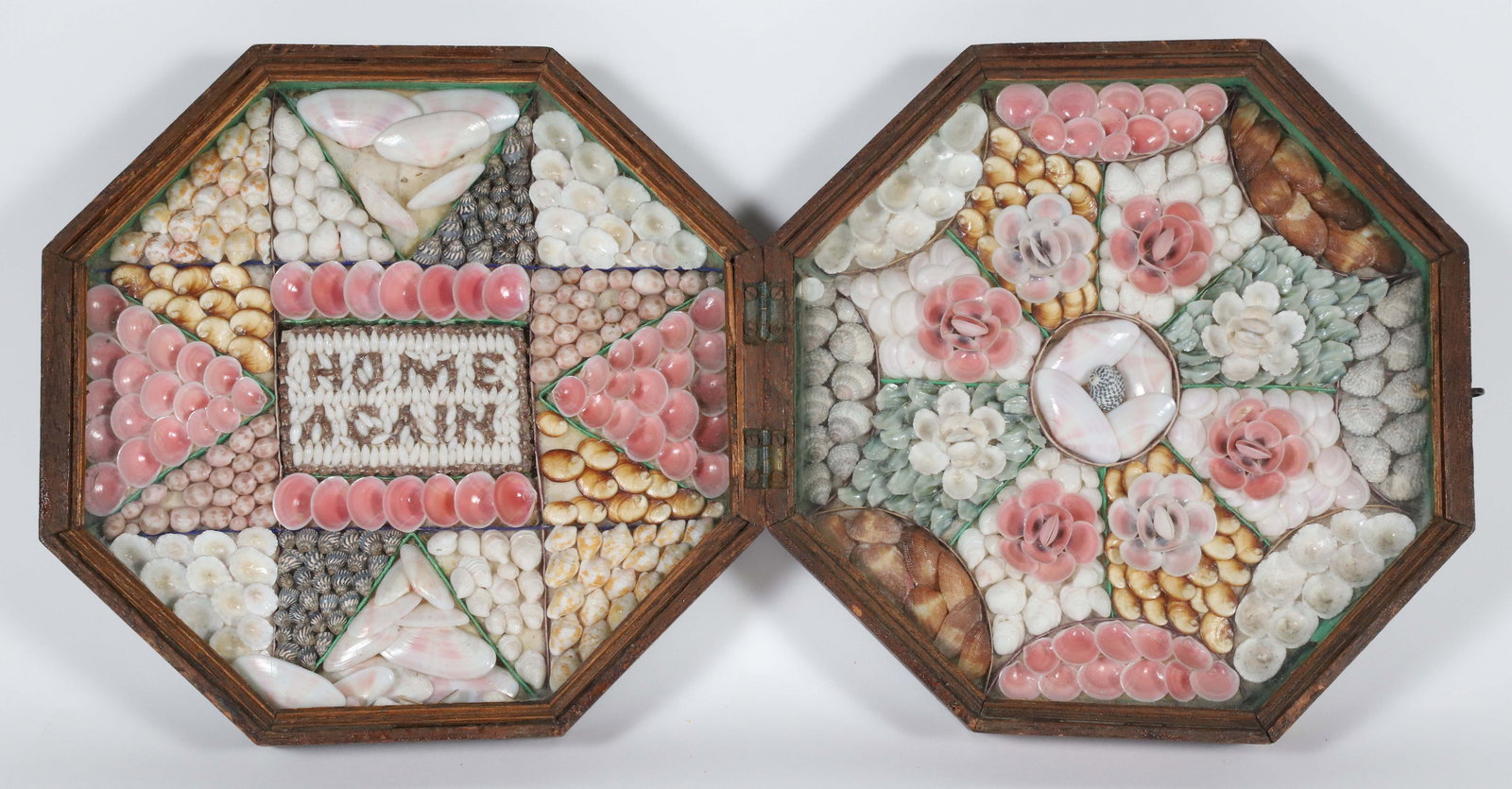 Double Sailor's Valentine with Shell Phrase "Home Again", 19th Century (1 of 7)