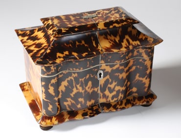 British Regency Antique Tortoiseshell Pagoda Form Tea Caddy, 19th Century