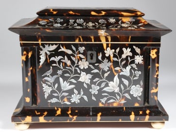 British Regency Antique Tortoiseshell Pagoda Form Tea Caddy, 19th Century