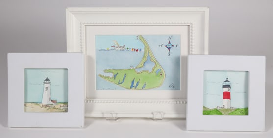 Set of Three Miniature Nantucket Watercolors by Ellie Gottwald