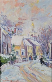 Jan Pawlowski Oil on Canvas View of the Unitarian Church From Orange Street Nantucket