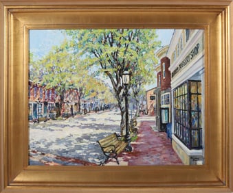 William Welch Oil on Canvas "Coming Into Town, Murray's Toggery", circa 2004