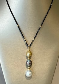 Fine 11mm-13mm South Sea Three Pearl Drop Necklace