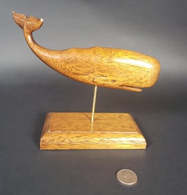 Vintage Carved English Oak Full Body Sperm Whale Sculpture