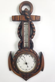 Antique Carved Marine Anchor and Rope Themed Barometer, 19th century