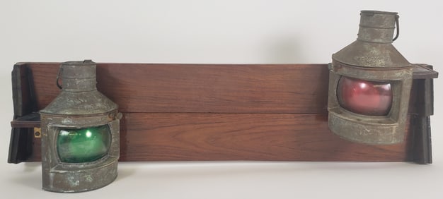 Pair of Vintage Port and Starboard Ships Light Lanterns, 20th Century