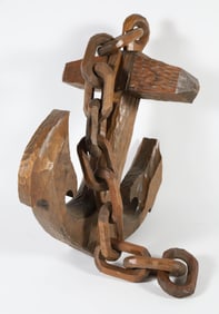 Vintage Decorative Ships Carved Anchor and Linked Chain