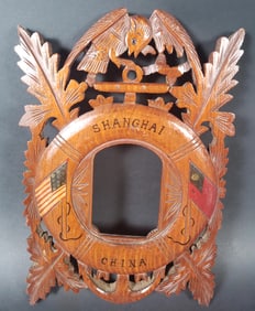 Antique Carved and Painted Wooden Naval Souvenir Frame