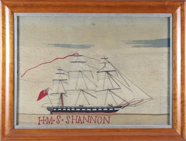 British Woolie "Embroidered Portrait of the Frigate H.M.S. Shannon", circa 1860