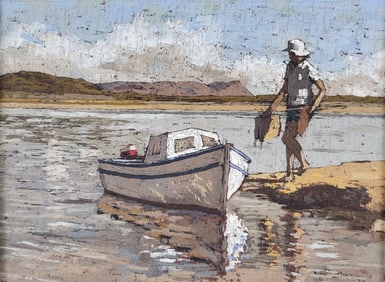 Vintage Impressionist Beach Scene "Going Out For The Day"