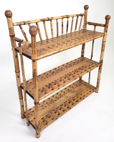 Vintage English Bamboo Three-Tier Hanging Shelf