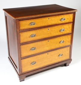American Four-Drawer Mahogany and Tiger Maple Chest, 19th Century