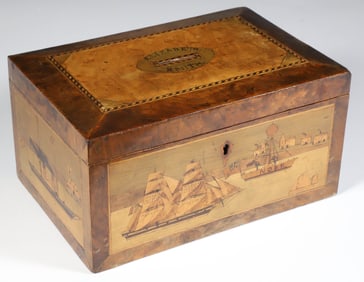 Fine Trinity House Marquetry Money Bank Box, 19th Century
