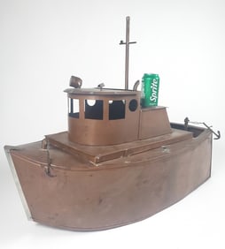 Vintage Copper Full Body Tugboat Model, 20th century