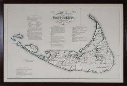 Historical Map of Nantucket Reverend Ewer Copyright 1974 By E. and E. Williams Jr.