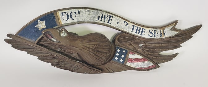 Vintage Paint Decorated Metal Bellamy Style Eagle Wall Plaque, 20th Century