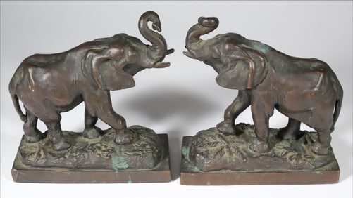 Paul Herzel Brass Clad Elephant Bookends