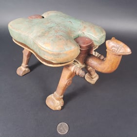 Vintage Carved Wood Camel Saddle Form Stool, 20th Century