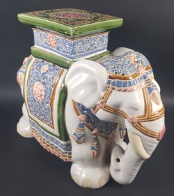 Vintage Glazed Figural Ceramic Chinese Royal Elephant Garden Stool, 20th Century