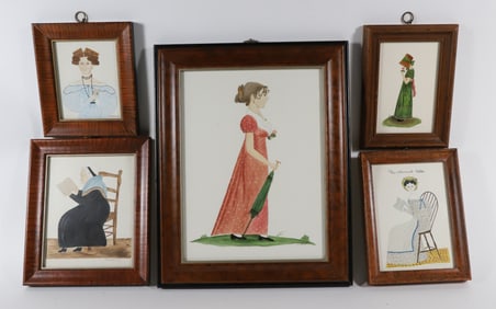 Set of Five Evelyn S. Dubiel Watercolors on Paper "Portraits of Women"