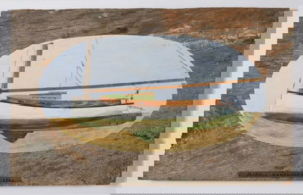 J.A. Mitchell Oil on Wooden Panel, Catboat Mary L, Nantucket 1924