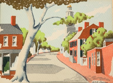 Doris and Richard Beer Watercolor on Paper "Orange Street, Nantucket"