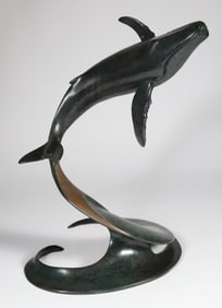 Douglas Wylie Green Patina Bronze Limited Edition Whale Sculpture Signed Wylie, 1989