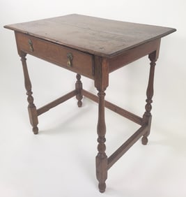 Antique English Oak William and Marry One Drawer Table, 18th Century