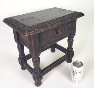 Antique English Oak One Drawer Joint Stool, 19th Century