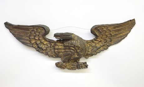 Antique Embossed Brass American Eagle Patriotic Plaque, 19th Century