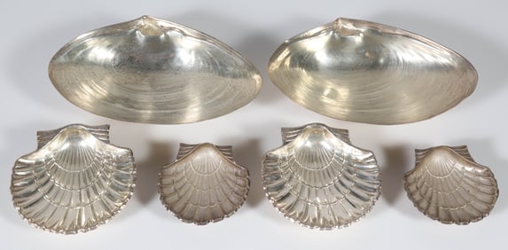 Collection of Six Clam and Scallop Shell Silver Dishes