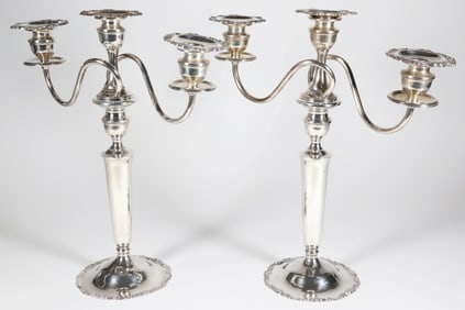 Pair of American Sterling Silver Three Light Candleabra, 20th century