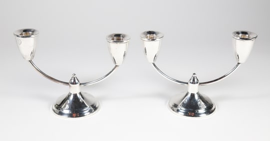 Pair of Sterling Silver Two-Light Candlesticks