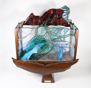 Thomas Whistance Carved Wood and Stained Glass Sculpture "The Whisper of the Whale"