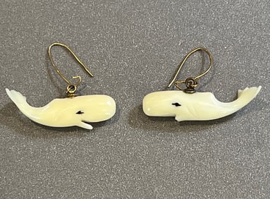 Pair of Carved Sperm Whale Earrings