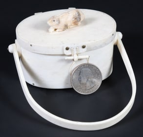 Mark A. Sutherland Miniature Scrimshaw Bone Ditty Box Purse Pendant, circa 2003