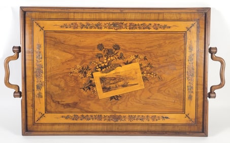 Fine Continental Marquetry Inlaid Double Sided Serving Tray