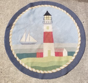 Vintage Sankaty Lighthouse Hand Hooked Rug Carpet