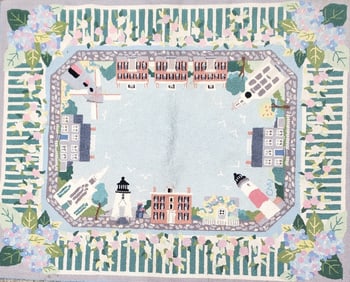 Large Vintage Claire Murray Nantucket Landmarks Hooked Rug