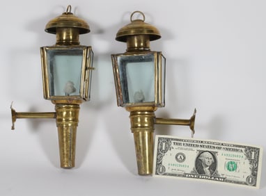 Pair of Diminutive Brass Kerosene Carriage Lanterns, 19th Century