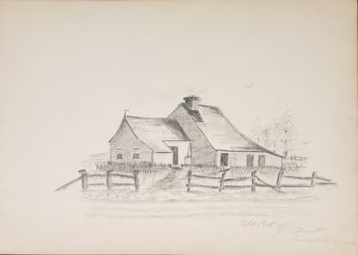 Antique Nantucket Pencil Drawing "Old Post Office Sconset"