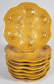 Set of 8 Vintage Keralux Belgium Nautical Decorated Porcelain Oyster Plates