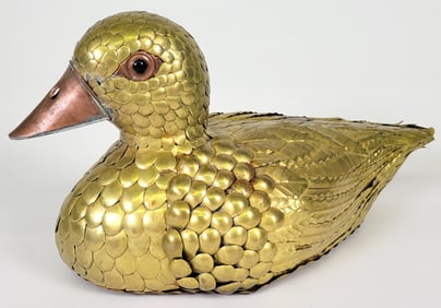 Vintage Sergio Bustamante Brass and Copper Duck Sculpture