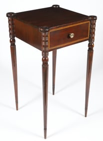 American Sheraton Mahogany Inlaid One Drawer Stand, 19th Century