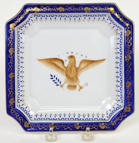 19th Century American Federal Eagle Hand Painted Porcelain Square Plate