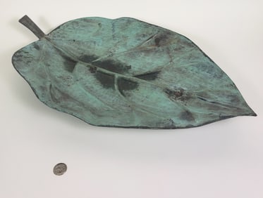 Vintage Patinated Bronze Leaf Centerpiece Serving Tray, 20th Century