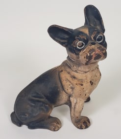 Antique Seated French Bull Dog Figural Cast Iron Doorstop, circa 1920s
