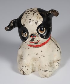 Vintage Cast Iron Painted "Fido" Dog Still Bank