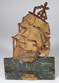 Vintage Painted Cast Iron Doorstop of the Ship Constitution