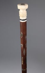 Whaleman Made Abalone Inlaid Walking Stick, 19th Century